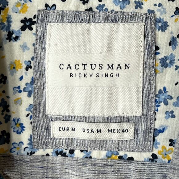 Cactus Man Ricky Singh Shirt Mens Medium Gray Long Sleeve Button Up Floral Trim - Picture 3 of 9